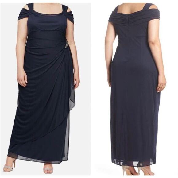 Alex Evenings Navy Dress Cold Shoulder Mother of the Bride Plus Size 18 NWT - Picture 1 of 10